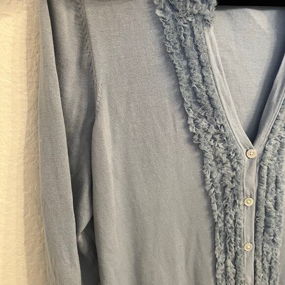 Talbots Cardigan Womens M Silk Blend Fringe Trim Pastel Blue Coquette Office - Picture 6 of 11